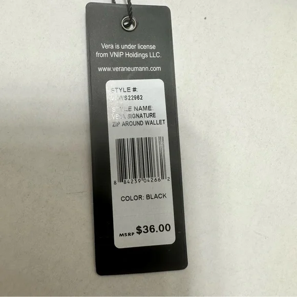 Vera New York Wallet Womens Black Signature Logo Zip Around Stripe Geometric New - Picture 5 of 10